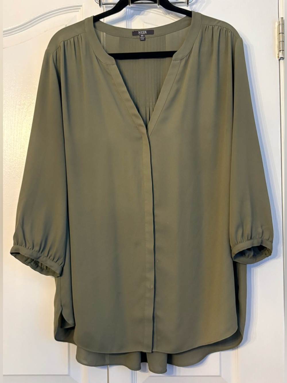 NYDJ Olive Green Split-Neck Blouse, size 0X